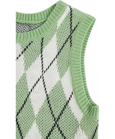 Women's Sleeveless Round Neck Cute Strawberry Sweater Vest Crop Shirt Top Green Argyle $15.07 Sweaters