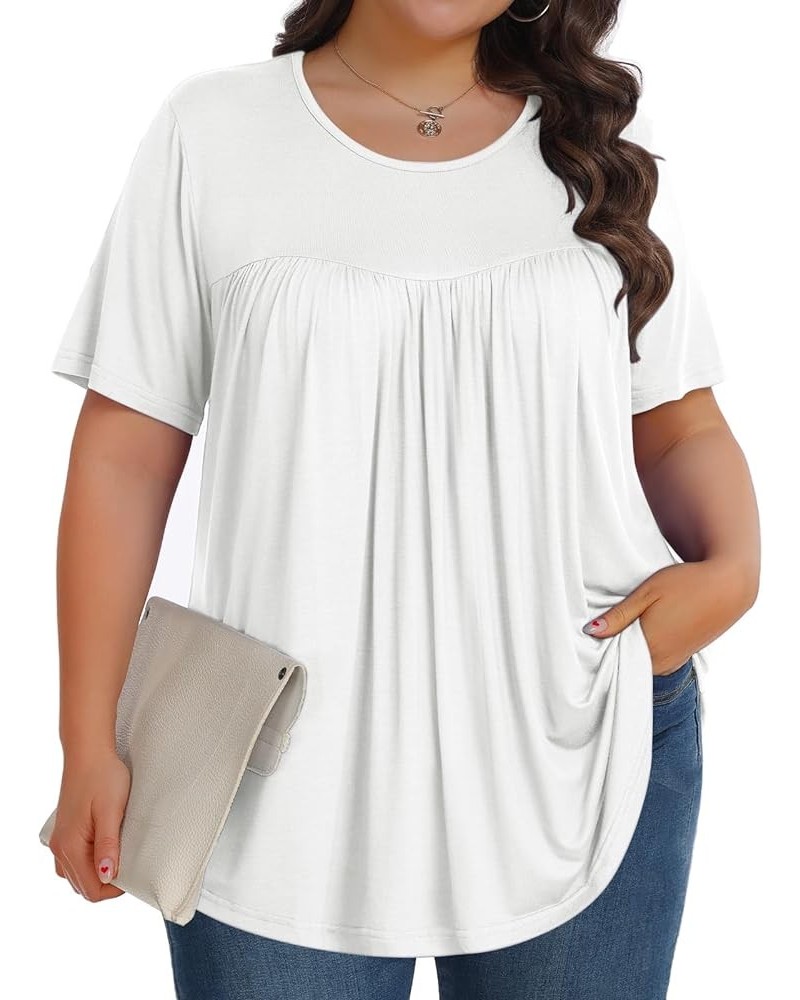 Womens Plus Size Tops Tunic Short Sleeve Crew Neck Shirts Casual Soft Blouse 1X-5X White $10.25 Tops