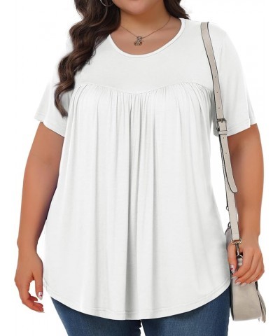 Womens Plus Size Tops Tunic Short Sleeve Crew Neck Shirts Casual Soft Blouse 1X-5X White $10.25 Tops