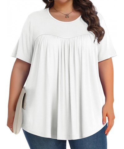 Womens Plus Size Tops Tunic Short Sleeve Crew Neck Shirts Casual Soft Blouse 1X-5X White $10.25 Tops