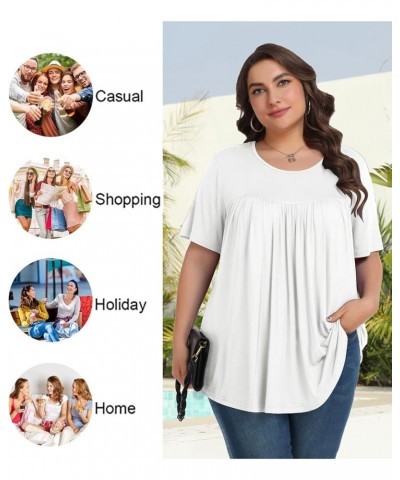 Womens Plus Size Tops Tunic Short Sleeve Crew Neck Shirts Casual Soft Blouse 1X-5X White $10.25 Tops