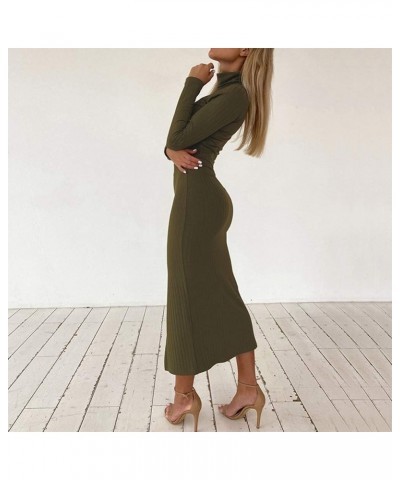 Women's Solid Color Outfits Long Sleeve Turtleneck Crop Top High Waist Split Skirts Bodycon 2 Piece Casual Sets Green $13.56 ...