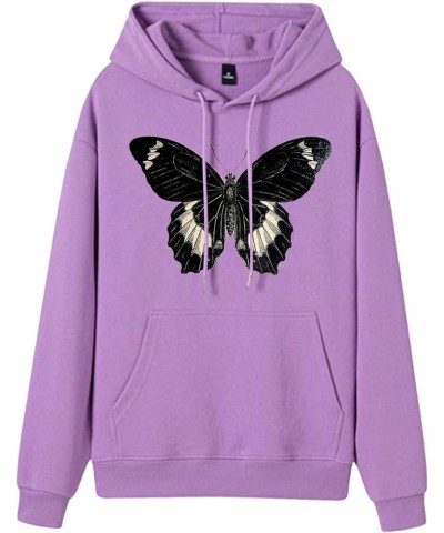 Women Casual Fashion Butterfly Print Hoodie Graphic Women's Floral Sweatshirt Casual Long Sleeve Hoodie Purple $14.24 Hoodies...