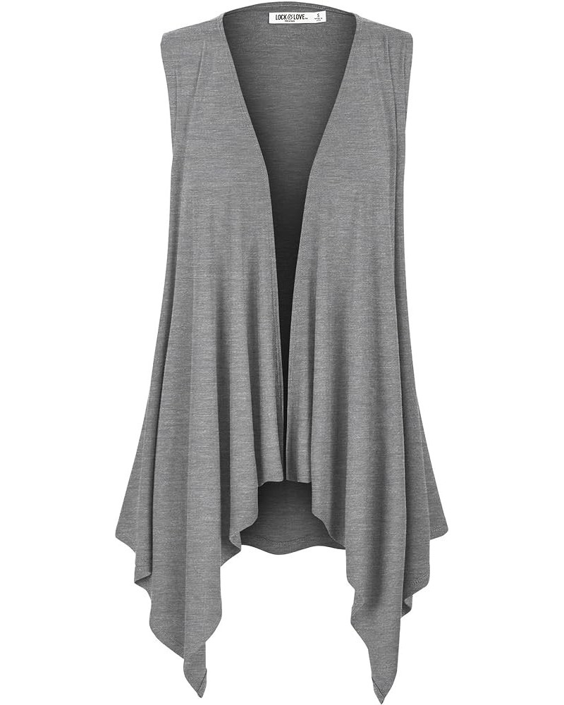 Women's Sleeveless Print/Solid Draped Open Front Cardigan Vest Asymmetric Hem Plus Size Wsk1071_heather_grey $12.83 Vests