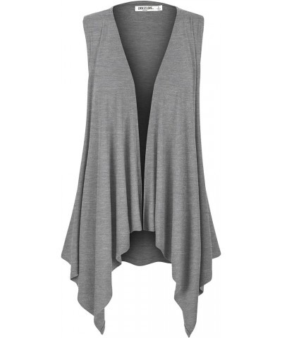 Women's Sleeveless Print/Solid Draped Open Front Cardigan Vest Asymmetric Hem Plus Size Wsk1071_heather_grey $12.83 Vests