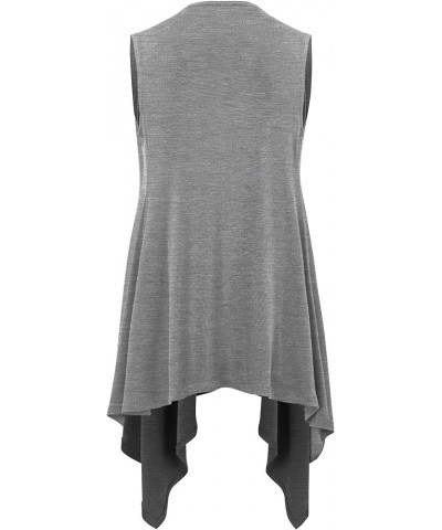 Women's Sleeveless Print/Solid Draped Open Front Cardigan Vest Asymmetric Hem Plus Size Wsk1071_heather_grey $12.83 Vests