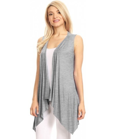 Women's Sleeveless Print/Solid Draped Open Front Cardigan Vest Asymmetric Hem Plus Size Wsk1071_heather_grey $12.83 Vests