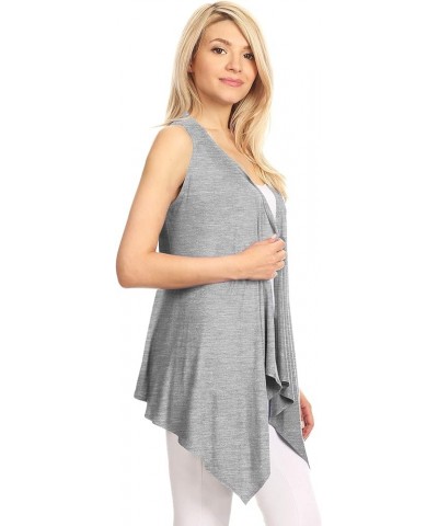 Women's Sleeveless Print/Solid Draped Open Front Cardigan Vest Asymmetric Hem Plus Size Wsk1071_heather_grey $12.83 Vests