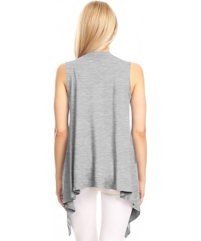 Women's Sleeveless Print/Solid Draped Open Front Cardigan Vest Asymmetric Hem Plus Size Wsk1071_heather_grey $12.83 Vests