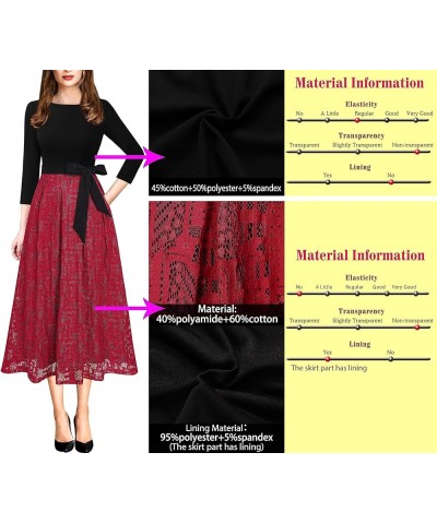 Womens Elegant Patchwork Pockets Print Work Casual A-Line Midi Dress Black and Red Lace $25.19 Dresses