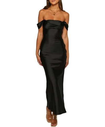 Women Off Shoulder Tube Maxi Dress Strapless Open Back Long Dress Sexy Cut Out Bodycon Split Cocktail Party Dress C-black $12...