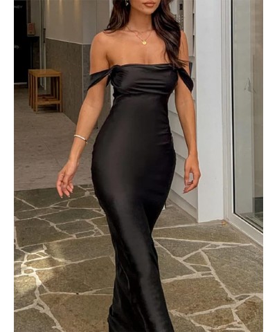 Women Off Shoulder Tube Maxi Dress Strapless Open Back Long Dress Sexy Cut Out Bodycon Split Cocktail Party Dress C-black $12...