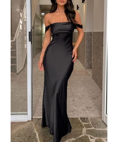 Women Off Shoulder Tube Maxi Dress Strapless Open Back Long Dress Sexy Cut Out Bodycon Split Cocktail Party Dress C-black $12...