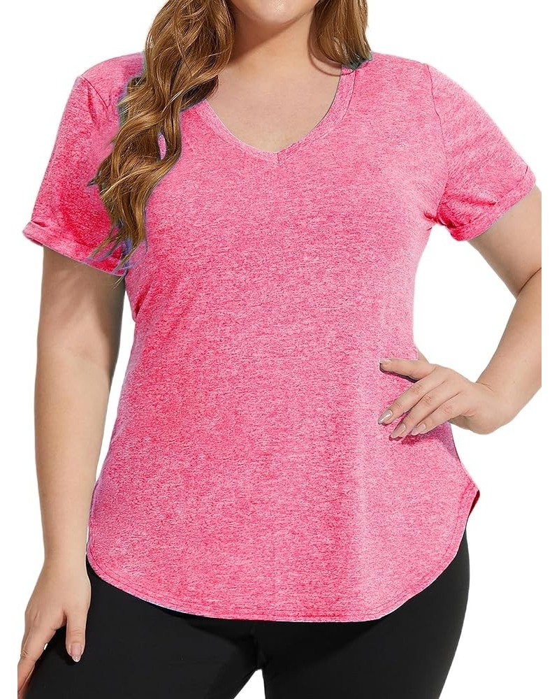 Plus Size Workout Tops for Women T Shirts Loose Fit V Neck Clothing Yoga Casual Summer Pink-2 $14.00 Activewear