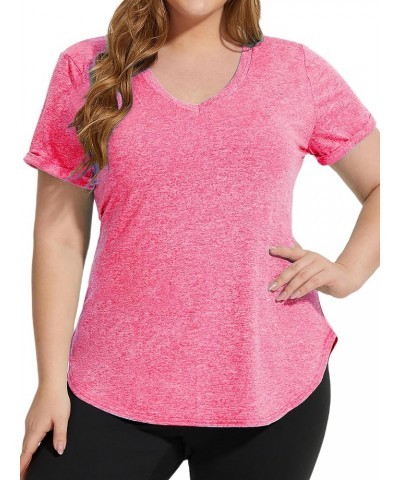 Plus Size Workout Tops for Women T Shirts Loose Fit V Neck Clothing Yoga Casual Summer Pink-2 $14.00 Activewear