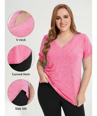 Plus Size Workout Tops for Women T Shirts Loose Fit V Neck Clothing Yoga Casual Summer Pink-2 $14.00 Activewear