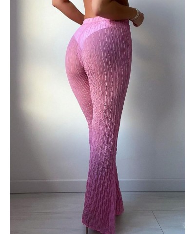 Women's Solid Sheer See Through High Waist Wide Leg Cover Up Pants Bathing Suit Pink $14.62 Swimsuits