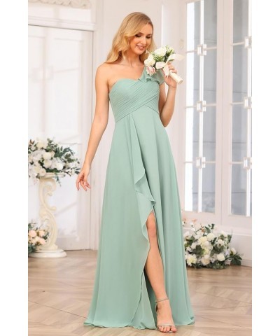 Chiffon One Shoulder Bridesmaid Dress with Slit Pleated Ruffles Long A Line Formal Prom Dress for Women AD001 Purple $26.95 D...