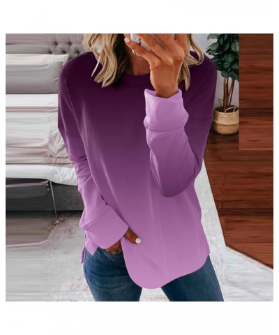 Women Tie Dye Long Sleeve Shirt Trendy Crewneck Sweatshirt Pullover Loose Fit Casual Tops Fall Fashion Clothes 2023 J010-purp...