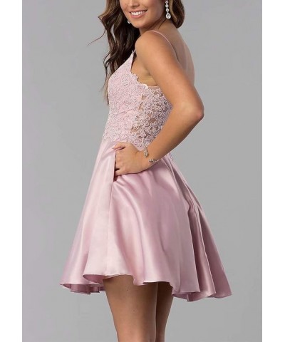 Short Lace Beaded Homecoming Dresses Spaghetti Strap Satin Evening Prom Gowns with Pockets Gold $33.59 Dresses