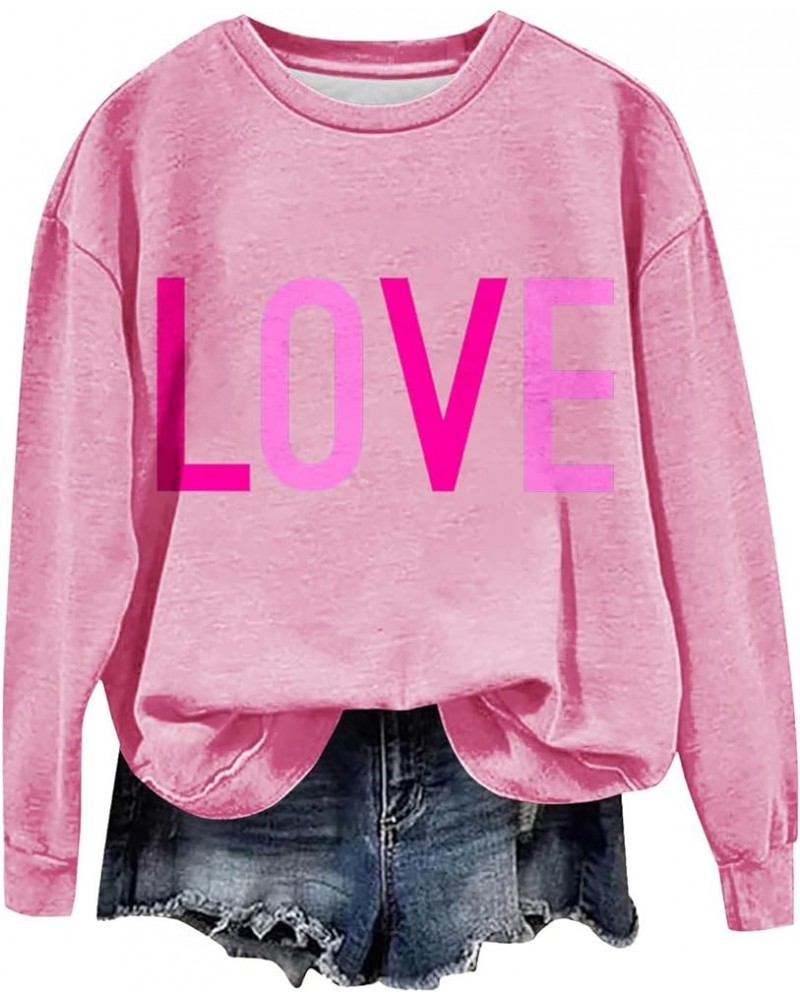 Valentines Day Sweatshirt for Women Funny Love Heart Print Crewneck Shirts 2024 Trendy Casual Long Sleeve Pullover Top A04-pi...