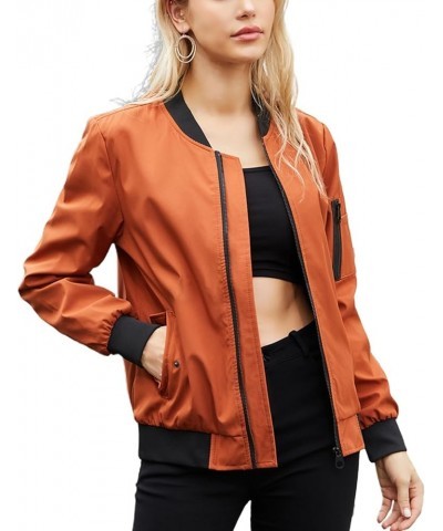 Women's Long Sleeve Letterman Jacket Windproof Casual Lightweight Windbreaker Fall Soft Zipper Pocket Bomber Jackets Brown $2...