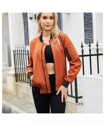 Women's Long Sleeve Letterman Jacket Windproof Casual Lightweight Windbreaker Fall Soft Zipper Pocket Bomber Jackets Brown $2...