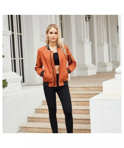 Women's Long Sleeve Letterman Jacket Windproof Casual Lightweight Windbreaker Fall Soft Zipper Pocket Bomber Jackets Brown $2...