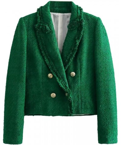 Womens Tweed Blazer Long Sleeve Fashion Casual Jacket Business Work Office Fall Winter Clothes(G) Size-L Green $27.55 Blazers