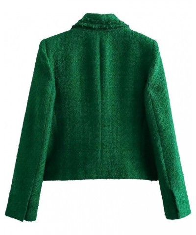 Womens Tweed Blazer Long Sleeve Fashion Casual Jacket Business Work Office Fall Winter Clothes(G) Size-L Green $27.55 Blazers