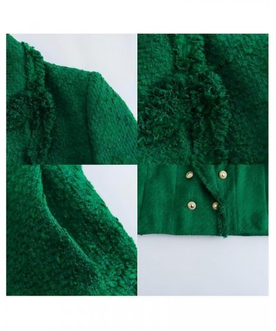 Womens Tweed Blazer Long Sleeve Fashion Casual Jacket Business Work Office Fall Winter Clothes(G) Size-L Green $27.55 Blazers