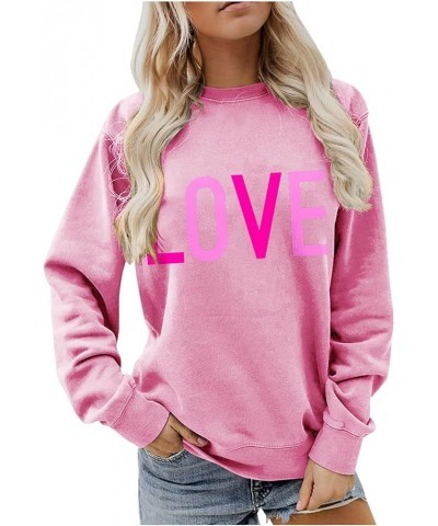 Valentines Day Sweatshirt for Women Funny Love Heart Print Crewneck Shirts 2024 Trendy Casual Long Sleeve Pullover Top A04-pi...