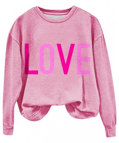 Valentines Day Sweatshirt for Women Funny Love Heart Print Crewneck Shirts 2024 Trendy Casual Long Sleeve Pullover Top A04-pi...