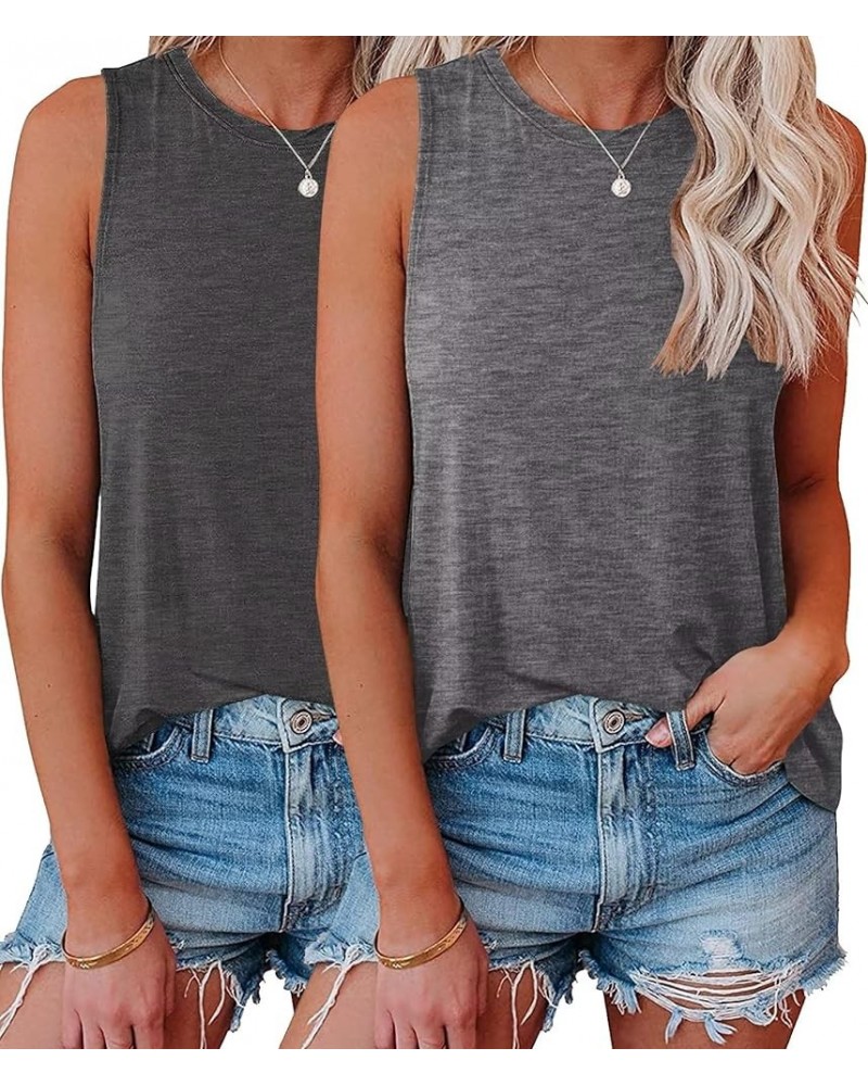 2 Pack Womens Tank Tops Crew Neck Sleeveless Summer Cute Tops Loose Fit Basic Workout Casual Shirts 2024 Fashion Clothes Blac...