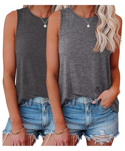 2 Pack Womens Tank Tops Crew Neck Sleeveless Summer Cute Tops Loose Fit Basic Workout Casual Shirts 2024 Fashion Clothes Blac...