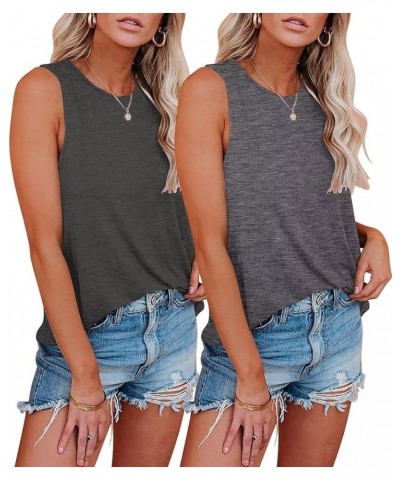 2 Pack Womens Tank Tops Crew Neck Sleeveless Summer Cute Tops Loose Fit Basic Workout Casual Shirts 2024 Fashion Clothes Blac...