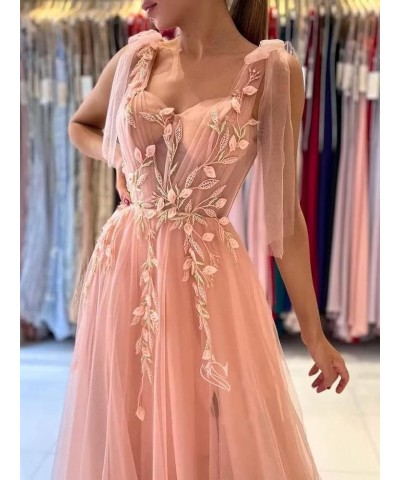 Appliques Tulle Prom Dresses Spaghetti Straps Formal Dresses with Slit Sweetheart Ball Gown Lilac $48.22 Dresses