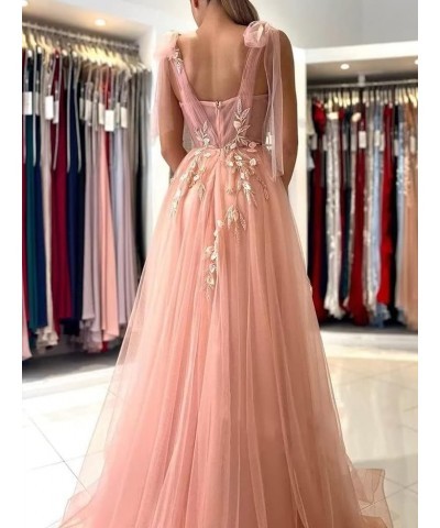 Appliques Tulle Prom Dresses Spaghetti Straps Formal Dresses with Slit Sweetheart Ball Gown Lilac $48.22 Dresses