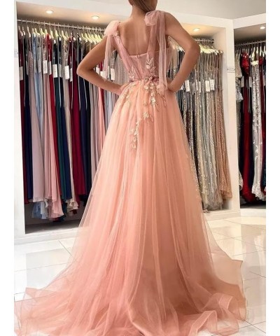 Appliques Tulle Prom Dresses Spaghetti Straps Formal Dresses with Slit Sweetheart Ball Gown Lilac $48.22 Dresses