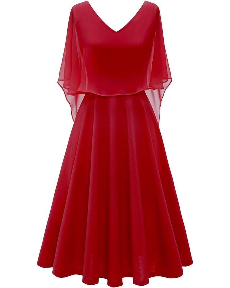 Women's Sleeveless Cape Dress with Chiffon Overlay Cocktail Formal Wedding Guest Dress Red $17.22 Dresses