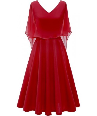 Women's Sleeveless Cape Dress with Chiffon Overlay Cocktail Formal Wedding Guest Dress Red $17.22 Dresses