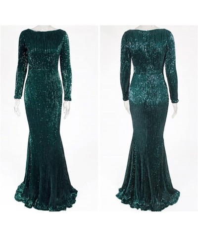 Women's Green Long Sleeve Mermaid Sequin Evening Gown Burgundy Crew Neck Stretch Party Formal Maxi Dress Sky Blue $31.31 Dresses