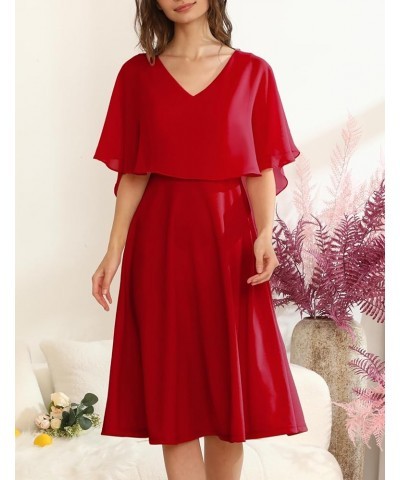 Women's Sleeveless Cape Dress with Chiffon Overlay Cocktail Formal Wedding Guest Dress Red $17.22 Dresses