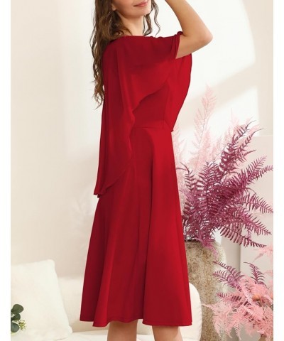 Women's Sleeveless Cape Dress with Chiffon Overlay Cocktail Formal Wedding Guest Dress Red $17.22 Dresses