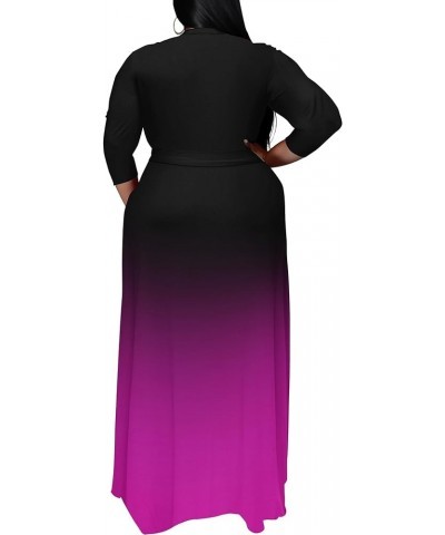 Plus Size Dresses for Women Gradient Maxi Dress Flowy 3/4 Sleeve with Belt 03black Rose Gradient $21.83 Dresses