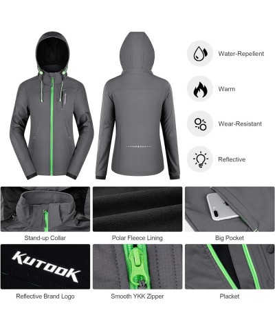 Thermal Fleece Women's Softshell Jacket Windproof Hiking Running Jacket with Hood for Outdoor Sports Grey-green $39.74 Jackets