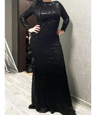 Women's Green Long Sleeve Mermaid Sequin Evening Gown Burgundy Crew Neck Stretch Party Formal Maxi Dress Sky Blue $31.31 Dresses