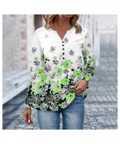 Long Sleeve Tee Shirts for Women V Neck Button Down Shirts Ethnic Floral Tunic Top Dressy Casual Henley Work Blouse 3-green $...