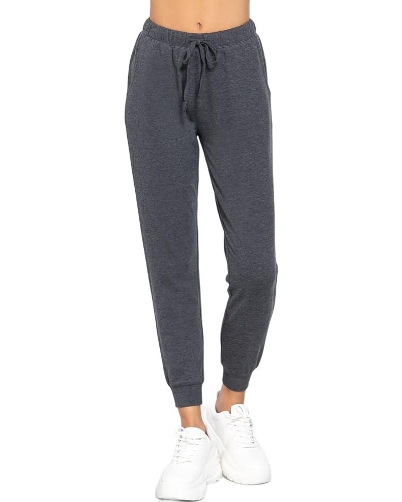 Plain Long Drawstring Waist Front Pockets French Terry Joggers Heather Charcoal $9.87 Others