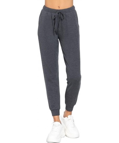 Plain Long Drawstring Waist Front Pockets French Terry Joggers Heather Charcoal $9.87 Others